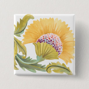 Bóton Quadrado 5.08cm Abbey Floral Azulejos - Amarelo