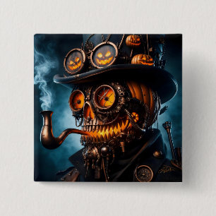 Bóton Quadrado 5.08cm Abóbora de Halloween Steampunk Gótico