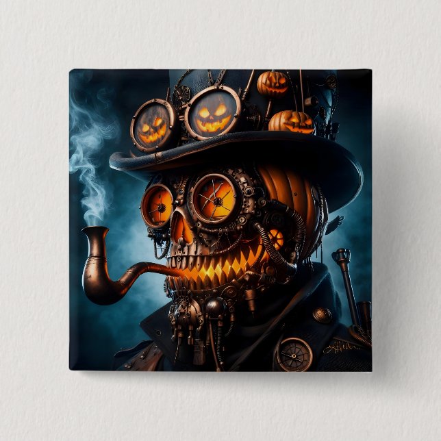 Bóton Quadrado 5.08cm Abóbora de Halloween Steampunk Gótico (Frente)