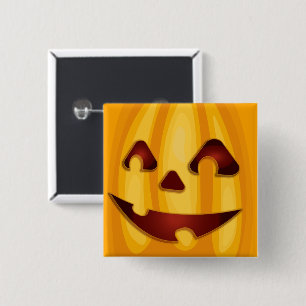 Bóton Quadrado 5.08cm Abóbora esculpida sorrindo design de Halloween