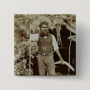 Bóton Quadrado 5.08cm Aborígene com um Bumerangue, c.1860s (foto do