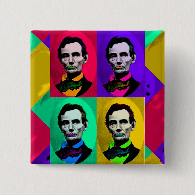 Bóton Quadrado 5.08cm Abraham Lincoln 1858, interpretação de Pop art (Frente)