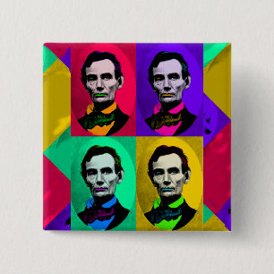 Bóton Quadrado 5.08cm Abraham Lincoln 1858, interpretação de Pop art