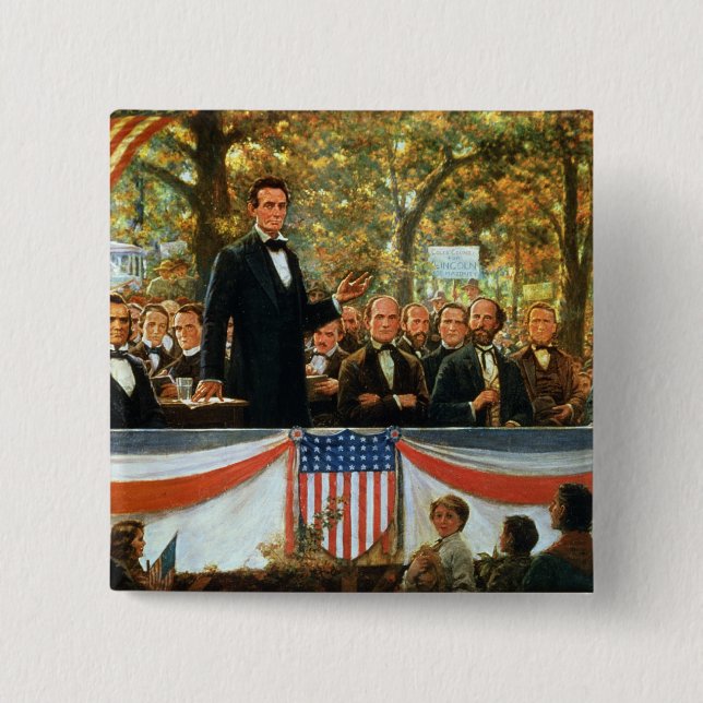 Bóton Quadrado 5.08cm Abraham Lincoln e Stephen A. Douglas (Frente)