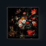 Bóton Quadrado 5.08cm Abraham Mignon O Buquê Invertido. Floral<br><div class="desc">Abraham Mignon Botão "O Buquê Invertido". Arte de renascimento floral.</div>