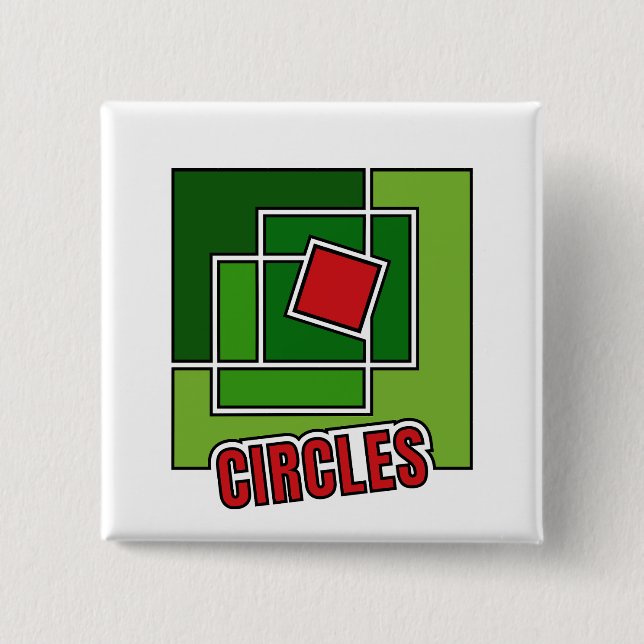 Bóton Quadrado 5.08cm Abstração Verde com Quadrado Vermelho Torcido (Frente)