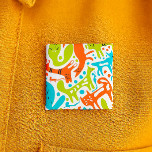 Bóton Quadrado 5.08cm Abstrato Cat Patterno Whimsical Modern Pet Art