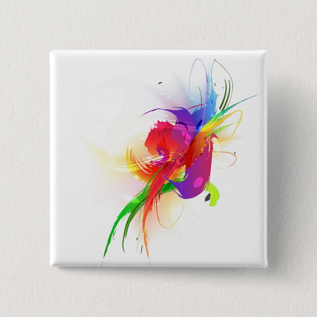 Bóton Quadrado 5.08cm Abstrato Rainbow Lorikeet Paint Splatters (Frente)