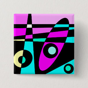 Bóton Quadrado 5.08cm Abstrato Surfing Turquoise Hot Pink Amarelo Amarel