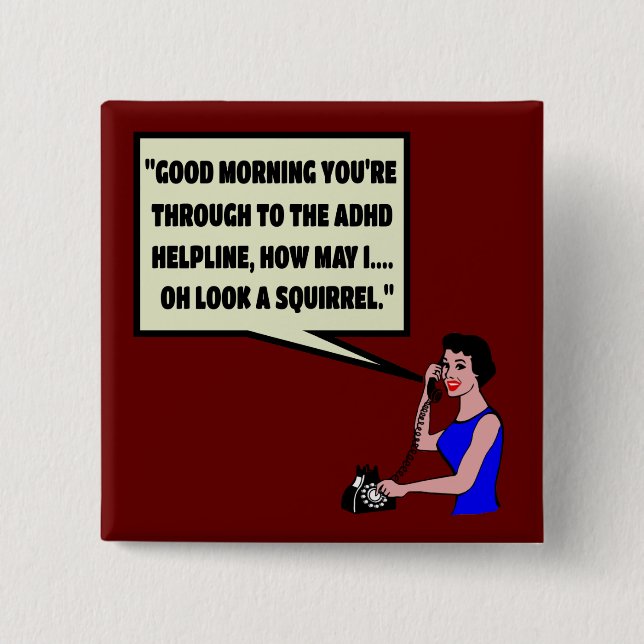 Bóton Quadrado 5.08cm ADHD engraçado (Frente)