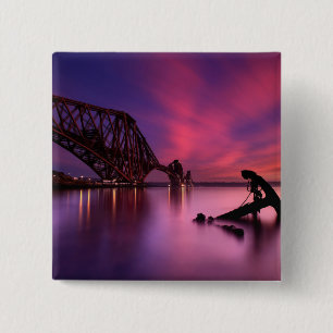 Bóton Quadrado 5.08cm Adiante ponte do trilho no por do sol Scotland