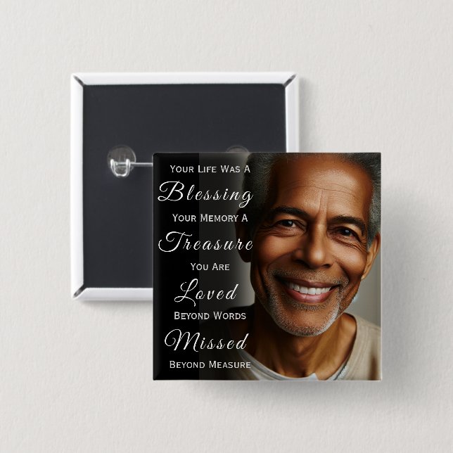 Bóton Quadrado 5.08cm Adicionar Memorial Fotográfico (Frente & Verso)