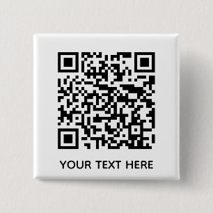 Bóton Quadrado 5.08cm Adicionar seu próprio texto de código QR Digital