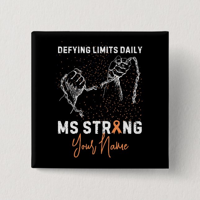 Bóton Quadrado 5.08cm Adicione o seu nome Sensibilização para a Escleros (Frente)