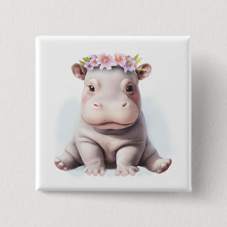 Bóton Quadrado 5.08cm Adorável Bebê Hippopotamus