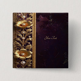 Bóton Quadrado 5.08cm Adorno Floral Dourado com Botão de Pérolas