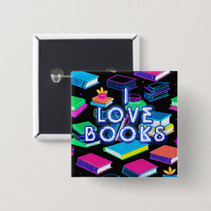 Bóton Quadrado 5.08cm Adoro Livros Coloridos