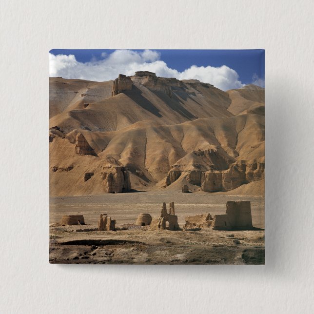 Bóton Quadrado 5.08cm Afeganistão, Vale Bamian. Terra antiga (Frente)