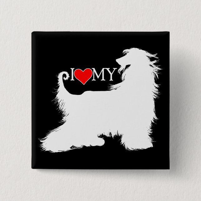 Bóton Quadrado 5.08cm Afghan Hound I Love (Heart) my (Frente)