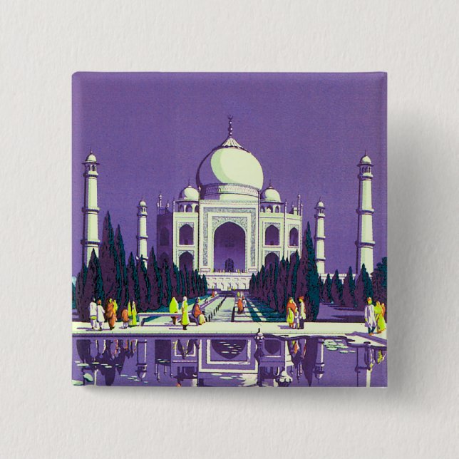 Bóton Quadrado 5.08cm Agra ~ Taj Mahal (Frente)