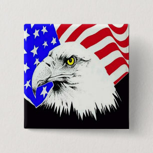 Bóton Quadrado 5.08cm Águia Balda e Bandeira Americana
