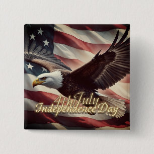 Bóton Quadrado 5.08cm Águia de 4 de julho com bandeira americana