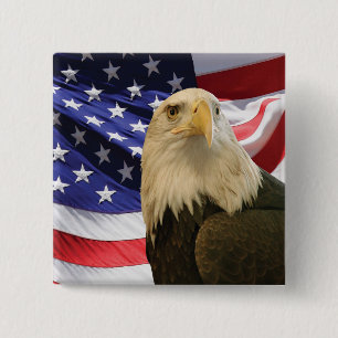 Bóton Quadrado 5.08cm Águia e Bandeira Americanas