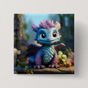 Bóton Quadrado 5.08cm Aiden, um Dragão Whimsical