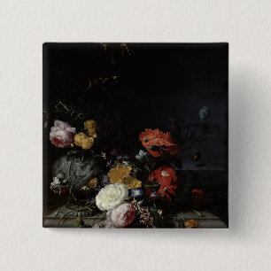 Bóton Quadrado 5.08cm Ainda vida com flores e insetos
