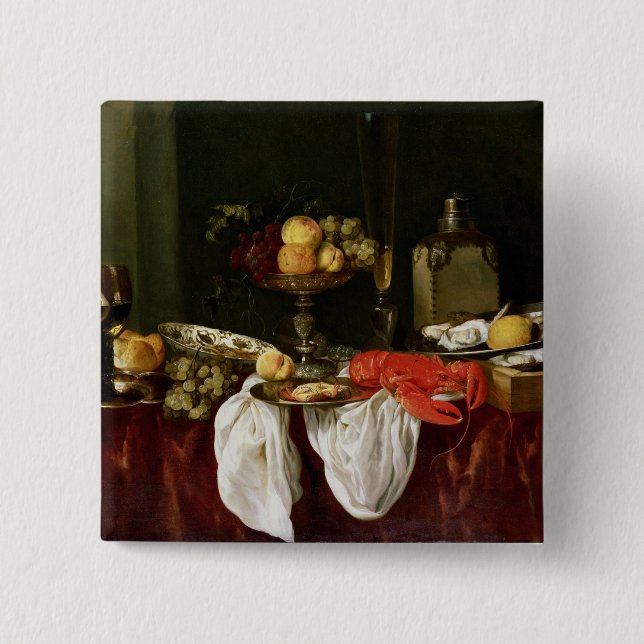 Bóton Quadrado 5.08cm Ainda vida com lagosta (Frente)