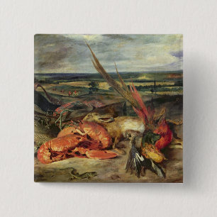 Bóton Quadrado 5.08cm Ainda vida com lagostas, 1826-27