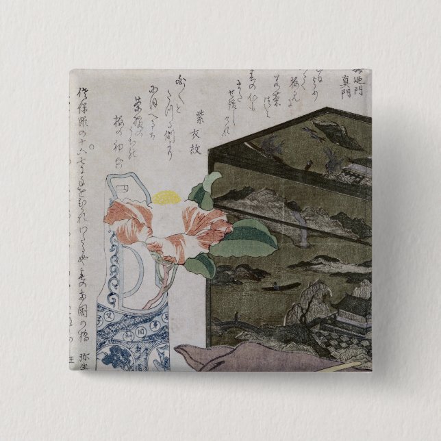 Bóton Quadrado 5.08cm Ainda vida com um Camelia, c.1820 (Frente)