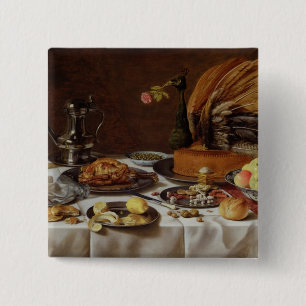 Bóton Quadrado 5.08cm Ainda vida com uma torta do pavão, 1627