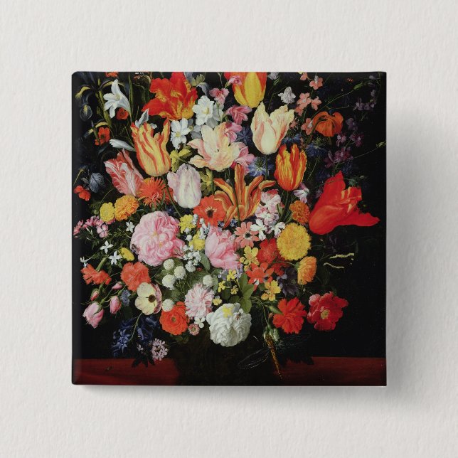 Bóton Quadrado 5.08cm Ainda vida das flores, 1610s (Frente)