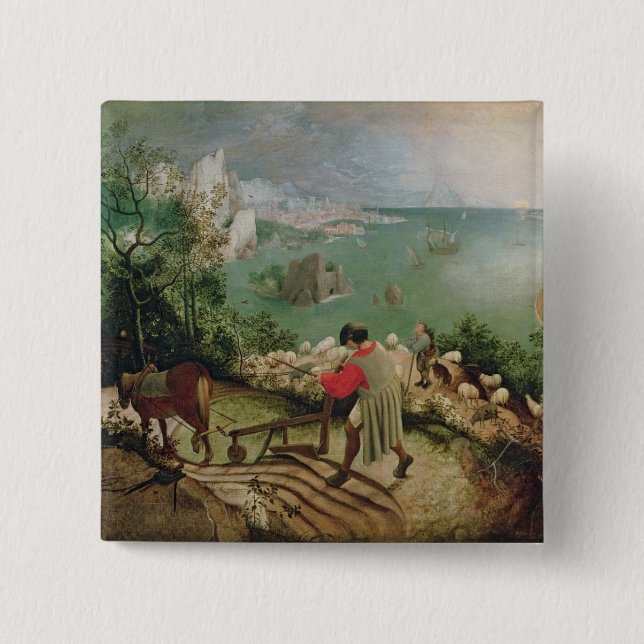 Bóton Quadrado 5.08cm Ajardine com a queda de Ícaro, c.1555 (Frente)