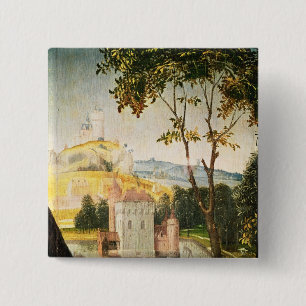 Bóton Quadrado 5.08cm Ajardine com o castelo em um fosso e em duas