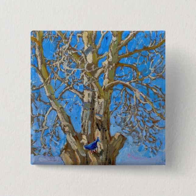 Bóton Quadrado 5.08cm Akseli Gallen-Kallela - Crack Willow e Blue Bird (Frente)
