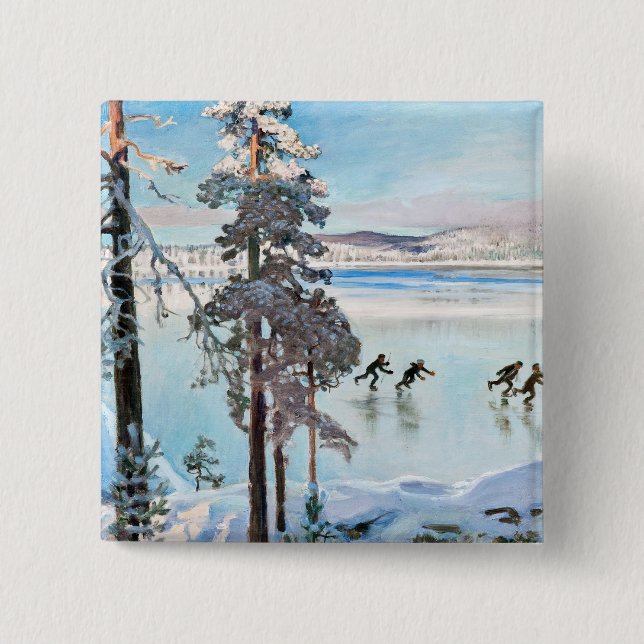 Bóton Quadrado 5.08cm Akseli Gallen-Kallela - Patinadores perto de Kalel (Frente)