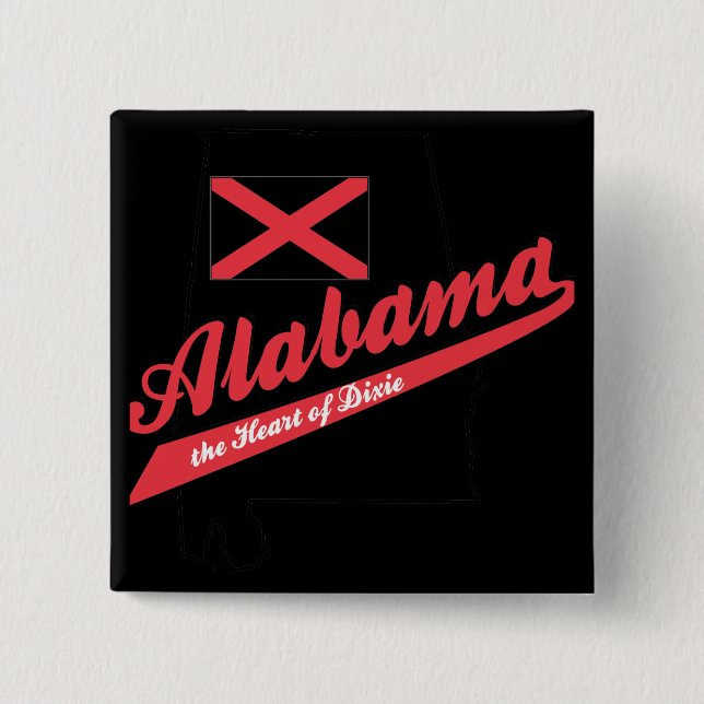 Bóton Quadrado 5.08cm Alabama Heart of Dixie (Frente)