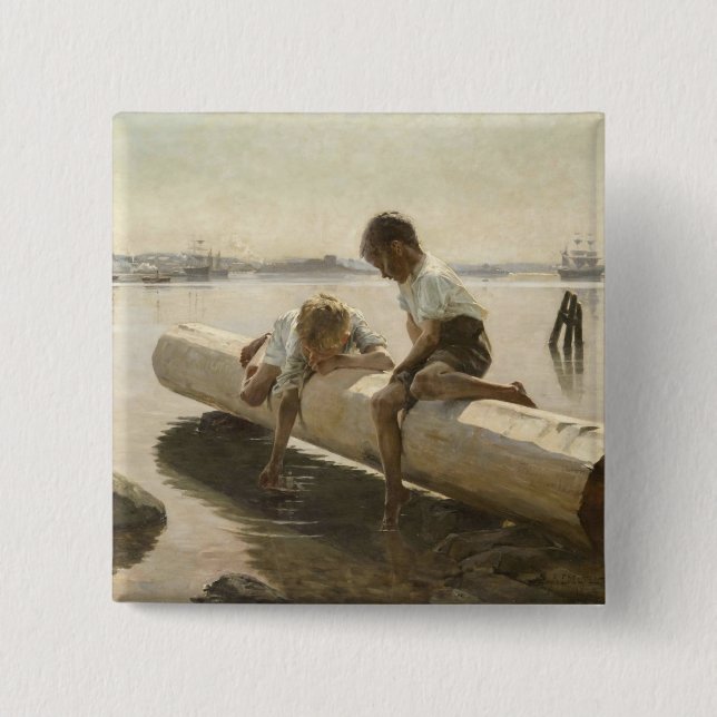 Bóton Quadrado 5.08cm Albert Edelsense - Dois meninos em um registro (Frente)