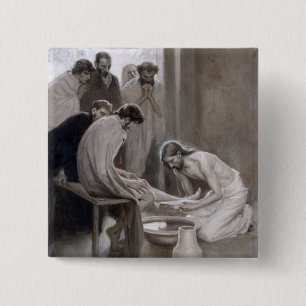Bóton Quadrado 5.08cm Albert Edelsense - Jesus Lavando Pés Discípulos