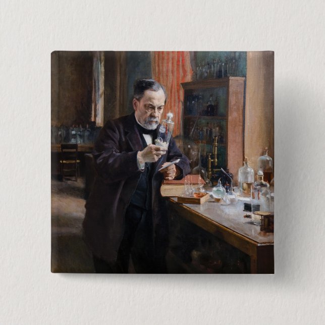 Bóton Quadrado 5.08cm Albert Edelsense - Retrato de Louis Pasteur (Frente)
