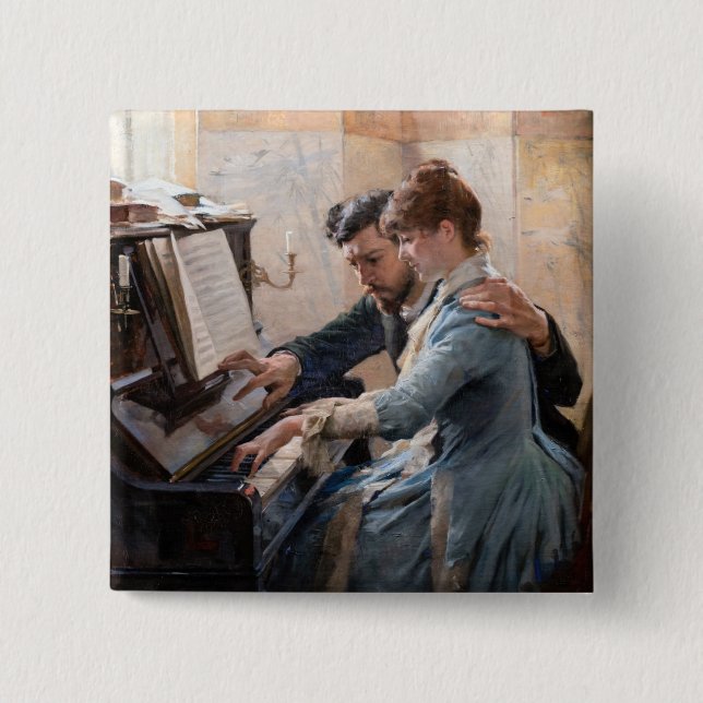 Bóton Quadrado 5.08cm Albert Edelsense - Tocando o Piano (Frente)