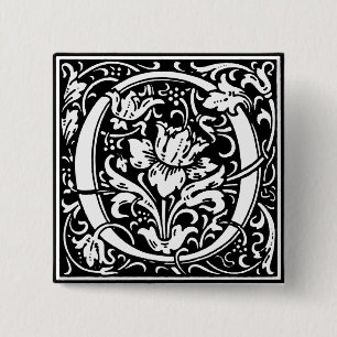 Bóton Quadrado 5.08cm Alfabeto Estilo Renascença Letra O - Broche