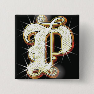 Bóton Quadrado 5.08cm Alfabeto P de Bling