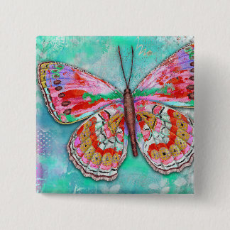 Bóton Quadrado 5.08cm Alfinete de Borboleta de Hortelã Cereja
