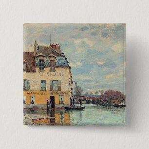 Bóton Quadrado 5.08cm Alfred Sisley - Inundações em Port-Marly