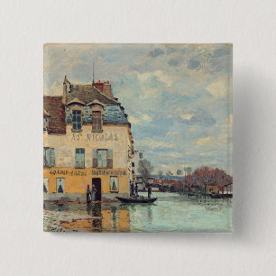 Bóton Quadrado 5.08cm Alfred Sisley - Inundações em Port-Marly 1872