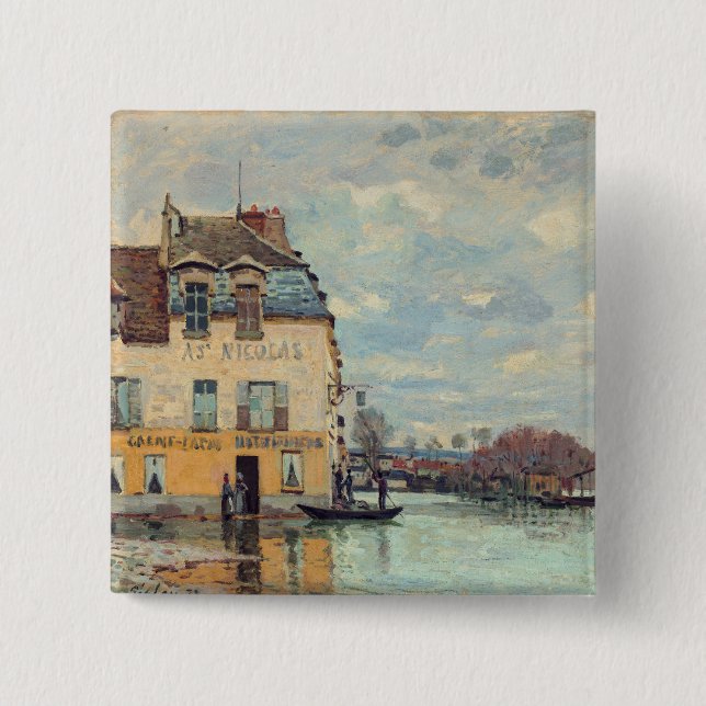 Bóton Quadrado 5.08cm Alfred Sisley - Inundações em Port-Marly 1872 (Frente)
