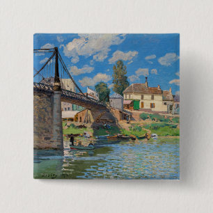 Bóton Quadrado 5.08cm Alfred Sisley - Ponte em Villeneuve-la-Garenne